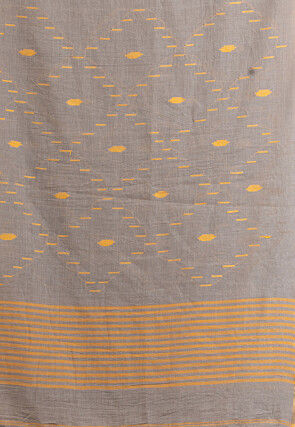 Handloom Pure Cotton Saree in Grey and Yellow