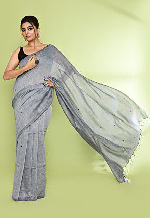 Handloom Pure Cotton Saree in Grey
