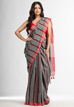 Handloom Pure Cotton Saree in Grey