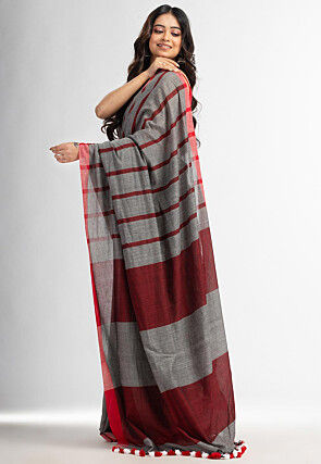 Handloom Pure Cotton Saree in Grey