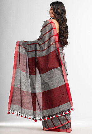 Handloom Pure Cotton Saree in Grey