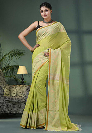 Handloom Pure Cotton Saree in Light Green