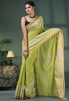 Handloom Pure Cotton Saree in Light Green