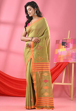 Handloom Pure Cotton Saree in Light Green