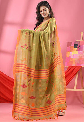 Handloom Pure Cotton Saree in Light Green