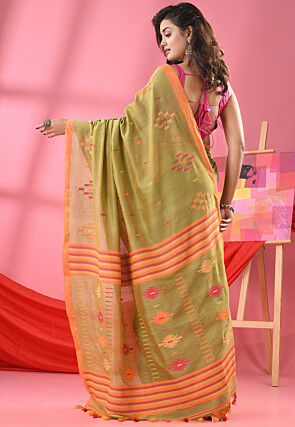 Handloom Pure Cotton Saree in Light Green