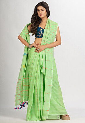 Handloom Pure Cotton Saree in Light Green