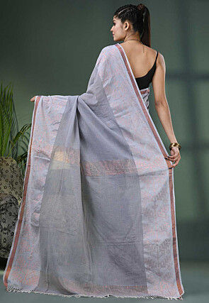 Handloom Pure Cotton Saree in Light Grey