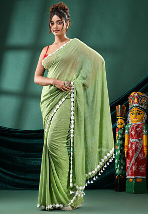 Handloom Pure Cotton Saree in Light Green