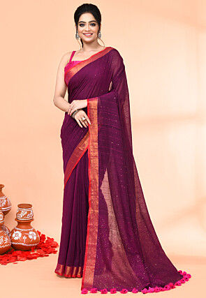 Handloom Pure Cotton Saree in Magenta