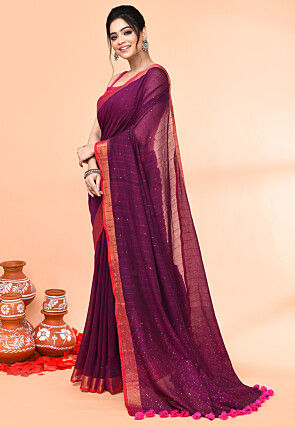 Handloom Pure Cotton Saree in Magenta