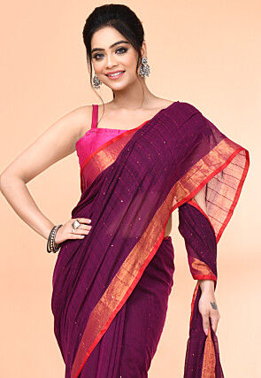 Handloom Pure Cotton Saree in Magenta