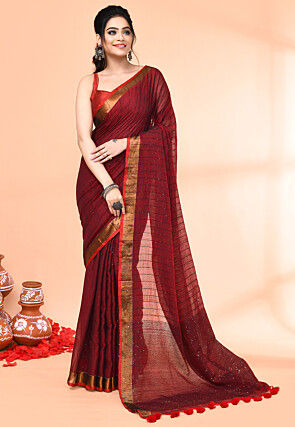 Handloom Pure Cotton Saree in Maroon
