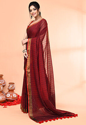 Handloom Pure Cotton Saree in Maroon