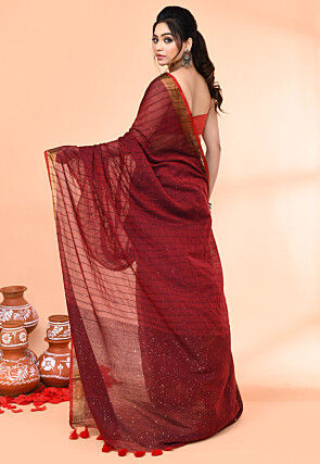 Handloom Pure Cotton Saree in Maroon