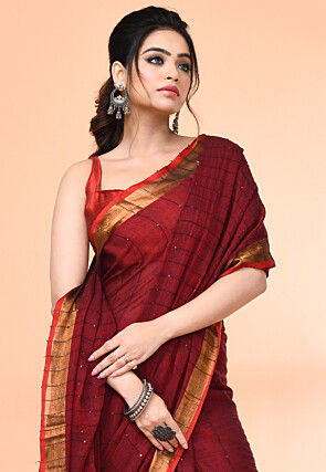Handloom Pure Cotton Saree in Maroon