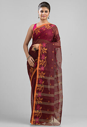 Handloom  Pure Cotton  Saree in Maroon