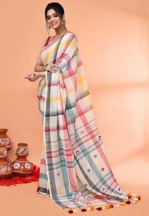Handloom Pure Cotton Saree in Off White