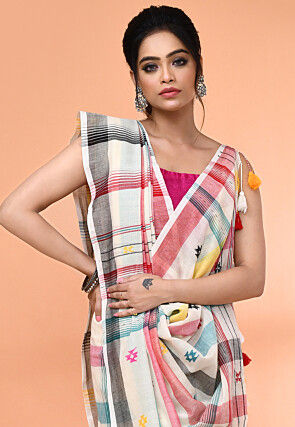 Handloom Pure Cotton Saree in Off White