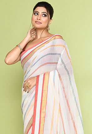 Handloom Pure Cotton Saree in Off White
