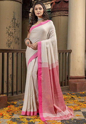 Handloom Pure Cotton Saree in Off White