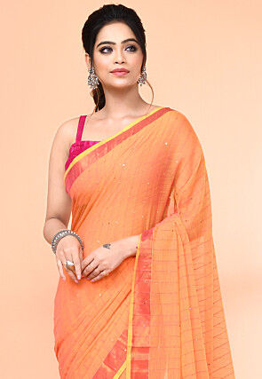 Handloom Pure Cotton Saree in Orange