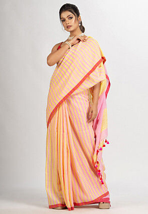 Handloom Pure Cotton Saree in Pink and Yellow