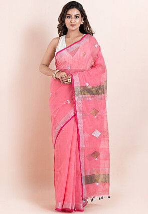 Handloom Pure Cotton Saree in Pink