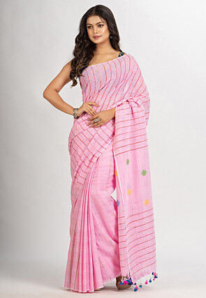 Handloom Pure Cotton Saree in Pink