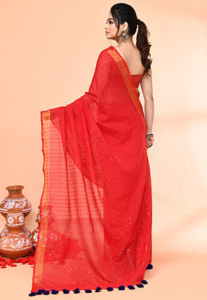 Handloom Pure Cotton Saree in Red