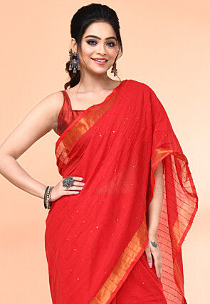 Handloom Pure Cotton Saree in Red