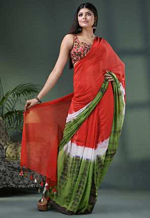 Handloom Pure Cotton Saree in Red