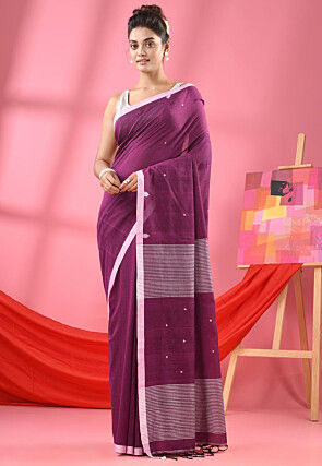 Handloom Pure Cotton Saree in Violet