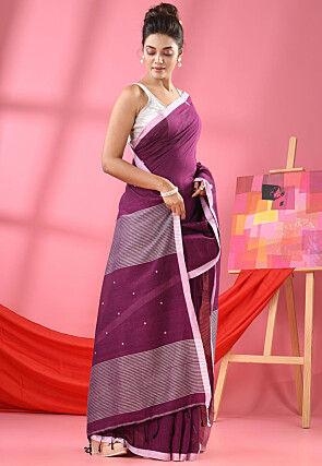 Handloom Pure Cotton Saree in Violet
