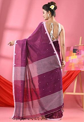 Handloom Pure Cotton Saree in Violet