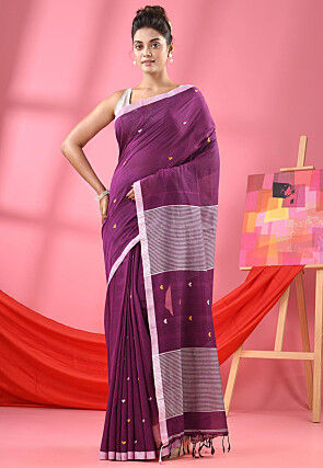 Handloom Pure Cotton Saree in Violet