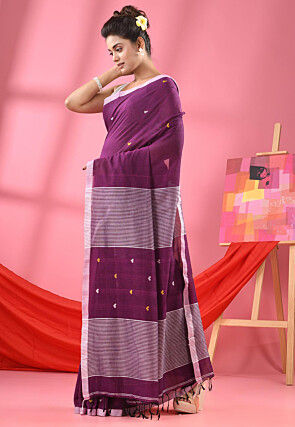 Handloom Pure Cotton Saree in Violet