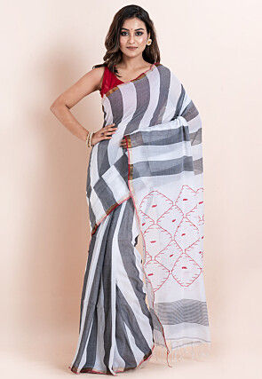Handloom Pure Cotton Saree in White and Black