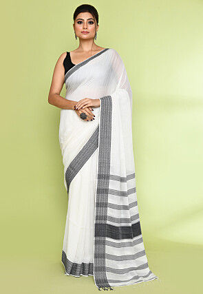 Handloom Pure Cotton Saree in White