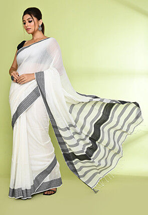 Handloom Pure Cotton Saree in White