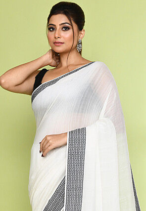 Handloom Pure Cotton Saree in White