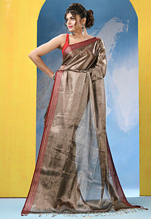 Handloom Pure Cotton Shimmer Saree in Copper