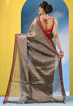 Handloom Pure Cotton Shimmer Saree in Copper