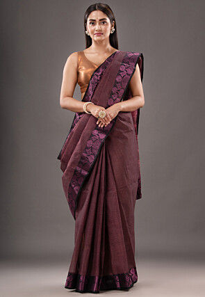 Handloom Pure Cotton Tant Saree in Brown