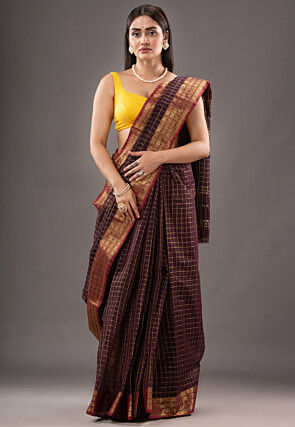 Handloom Pure Cotton Tant Saree in Dark Purple