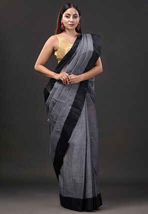 Handloom Pure Cotton Tant Saree in Grey