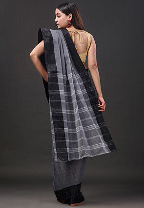 Handloom Pure Cotton Tant Saree in Grey