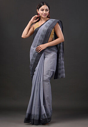 Handloom Pure Cotton Tant Saree in Grey
