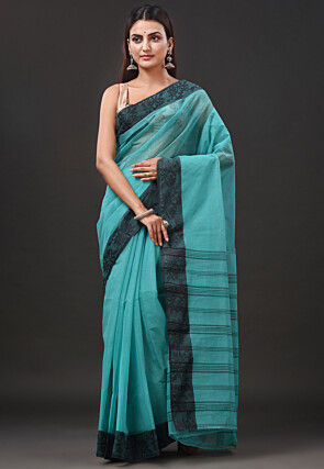 Handloom Pure Cotton Tant Saree in Light Blue