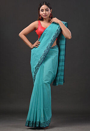 Handloom Pure Cotton Tant Saree in Light Blue